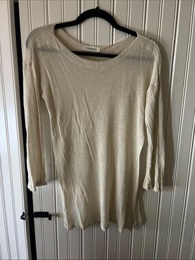 Cream Lightweight Scoop Neck Long Sleeve Top Sheer Swim Cover